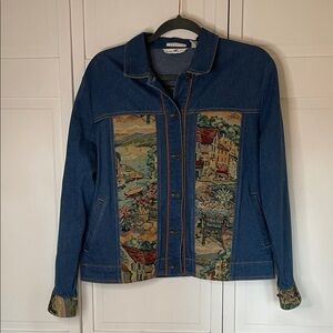 Erin London Boho Jean Jacket with Baroque Tapestry Panels - Vintage